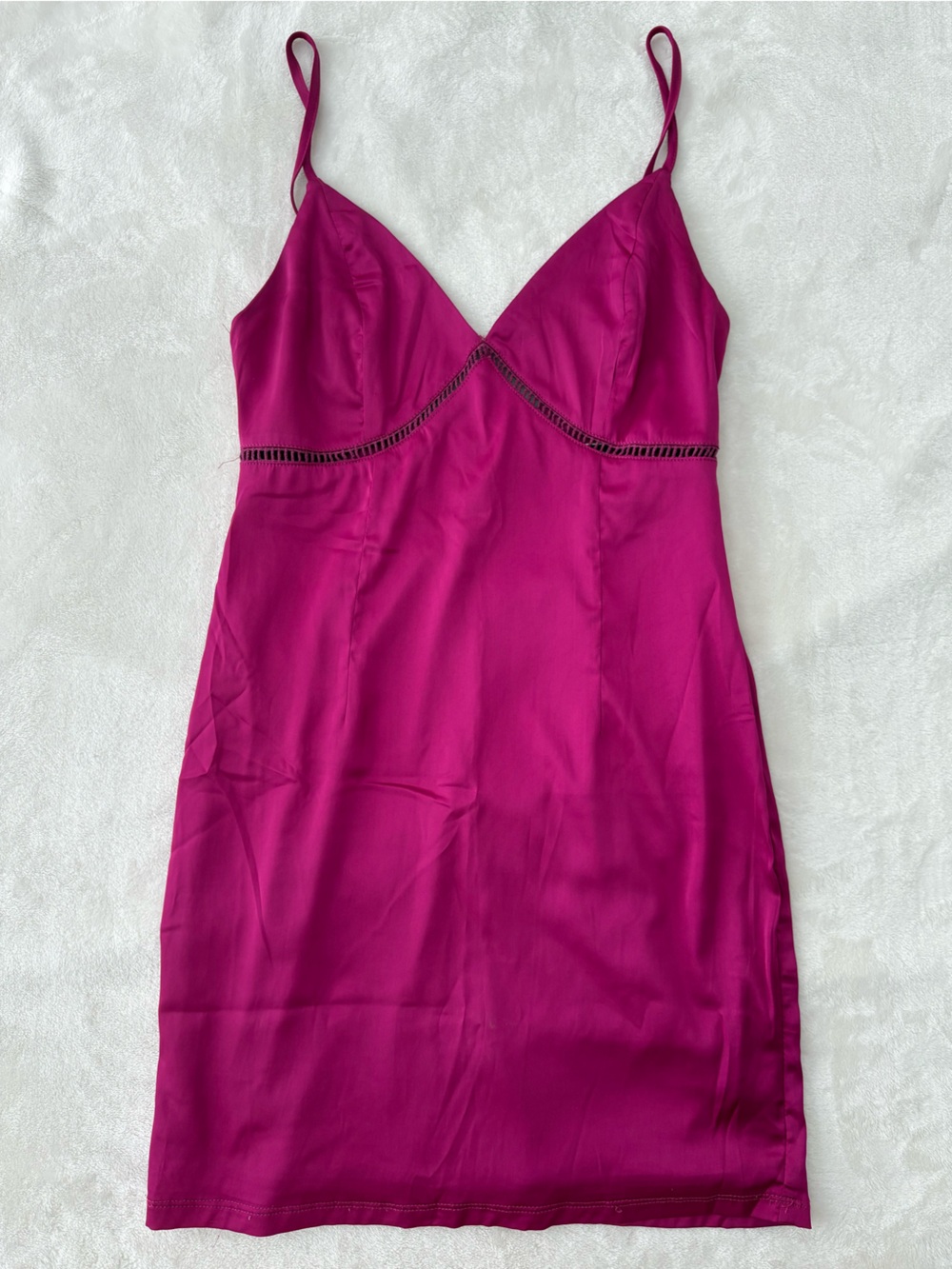 Blue Blush Fuchsia Slip Mini Dress with Lace Trim Small